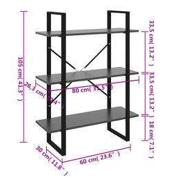 Bibliothèque Gris 80x30x105 cm Aggloméré