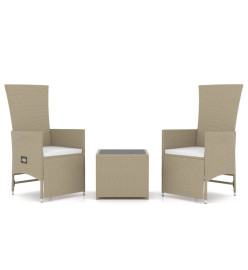 Ensemble de salon de jardin 3 pcs beige poly rotin et acier