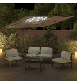 Parasol cantilever à LED Taupe 400x300 cm