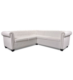 Canapé d'angle Chesterfield 5 plc Cuir artificiel Blanc