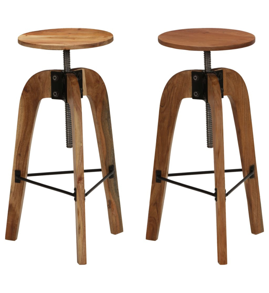 Chaises de bar lot de 2 bois d'acacia solide