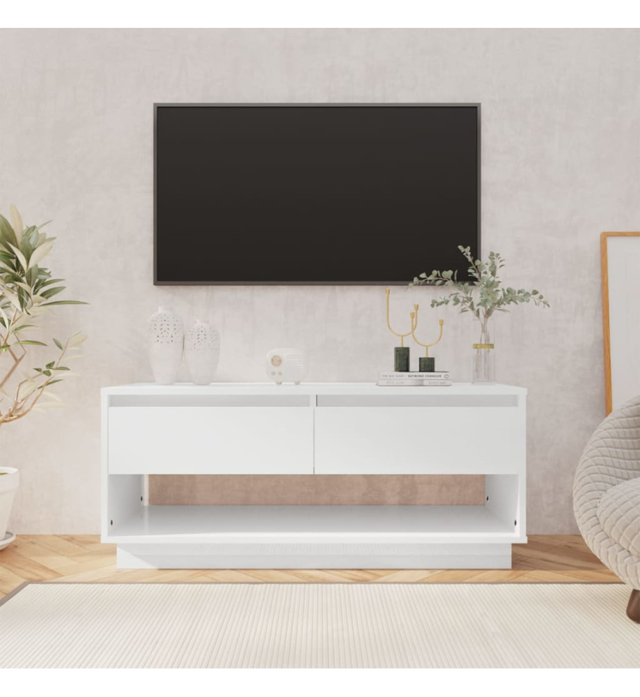 Meuble TV Blanc brillant 102x41x44 cm Aggloméré