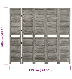 Cloison de séparation 5 panneaux Gris 179x166 cm Bois solide