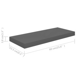 Étagère murale flottante Gris brillant 60x23,5x3,8 cm MDF