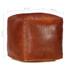 Pouf 40 x 40 x 40 cm Brun roux Cuir véritable de chèvre