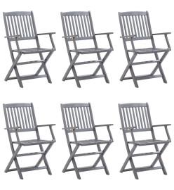 Chaises pliables d'extérieur 6 pcs avec coussins Bois d'acacia