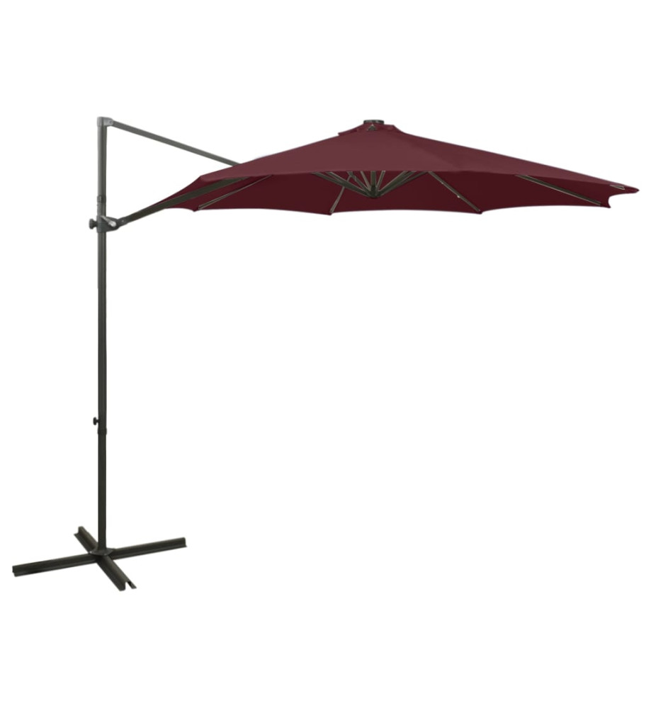 Parasol déporté avec mât et lumières LED Rouge bordeaux 300 cm