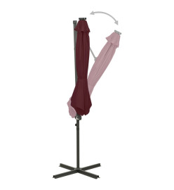 Parasol déporté avec mât et lumières LED Rouge bordeaux 300 cm