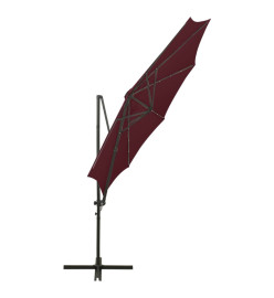 Parasol déporté avec mât et lumières LED Rouge bordeaux 300 cm