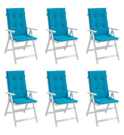 Coussins de chaise de jardin à dossier haut lot de 6 bleu tissu