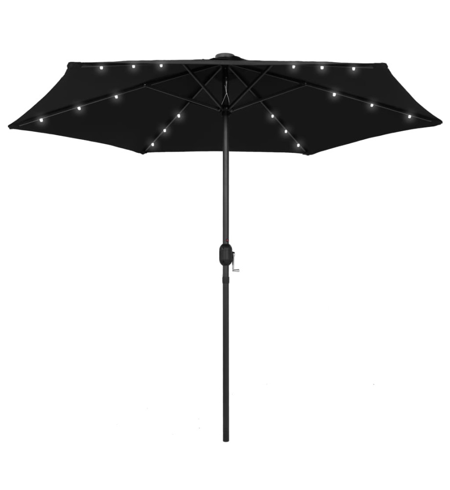 Parasol avec LED et mât en aluminium 270 cm Noir