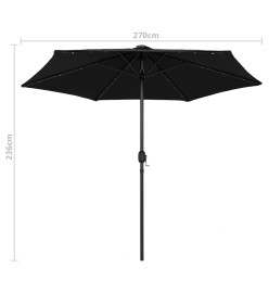 Parasol avec LED et mât en aluminium 270 cm Noir