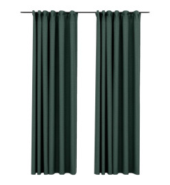 Rideaux occultants aspect lin avec crochets 2pcs Vert 140x225cm