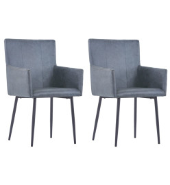 Chaises à manger avec accoudoirs lot de 2 gris similicuir daim