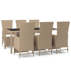 Ensemble à dîner de jardin avec coussins 7 pcs beige poly rotin