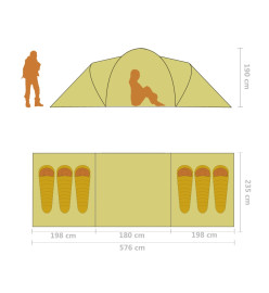 Tente de camping pour 6 personnes bleu et jaune