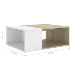 Table basse Blanc et chêne sonoma 90x67x33 cm Aggloméré