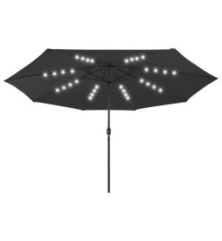 Parasol d'extérieur avec LED et mât en métal 400 cm Noir