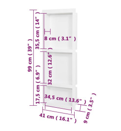 Niche de douche avec 3 compartiments Blanc mat 41x99x9 cm