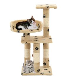 Arbre à chat et griffoirs en sisal 65 cm Beige Motif de pattes