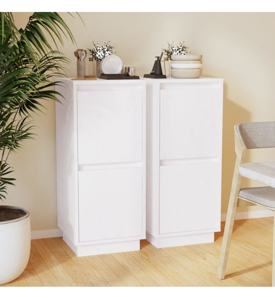 Buffets 2 pcs Blanc 31,5x34x75 cm Bois massif de pin