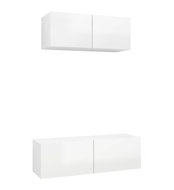 Ensemble de meuble TV 2 pcs Blanc brillant Aggloméré