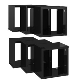 Étagères cube murales 6 pcs Noir brillant 22x15x22 cm