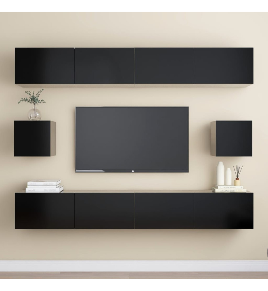 Ensemble de meubles TV 6 pcs Noir Aggloméré