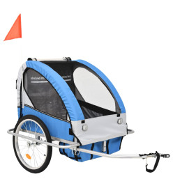 Remorque à vélo et poussette pour enfants 2-en-1 Bleu et gris