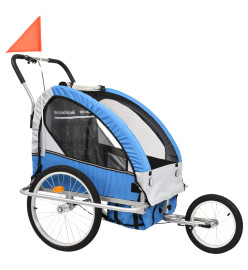 Remorque à vélo et poussette pour enfants 2-en-1 Bleu et gris