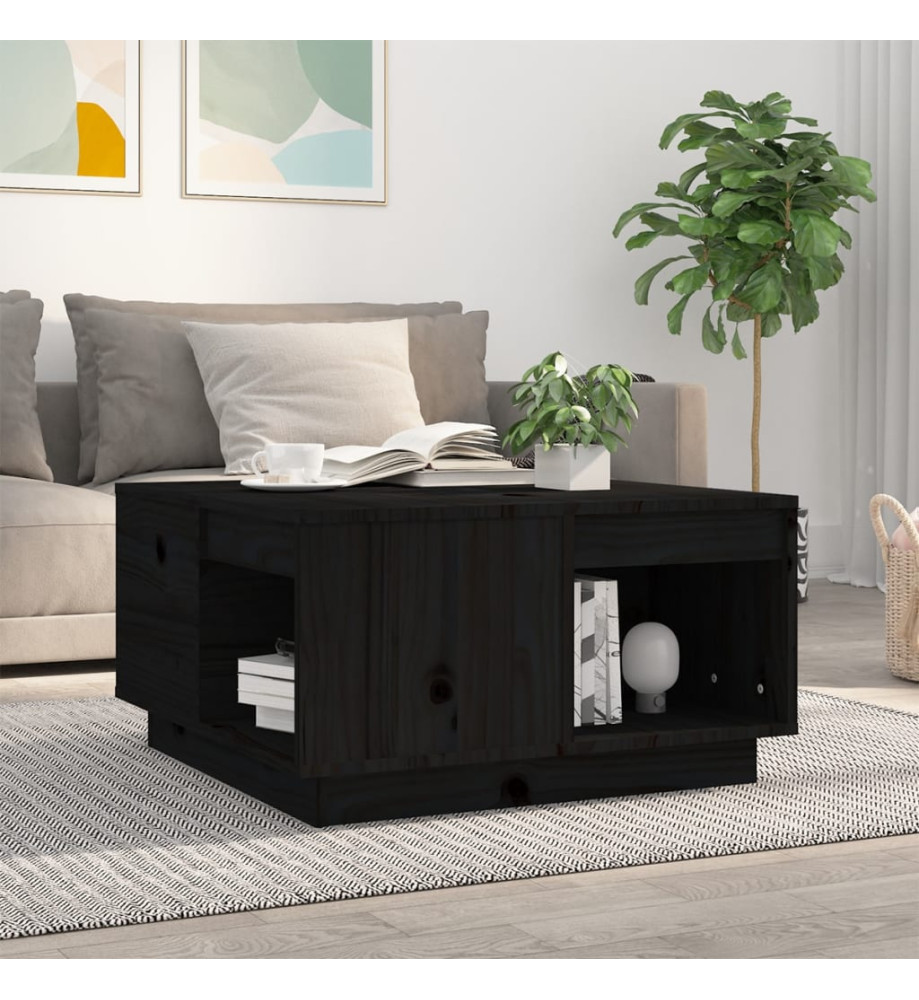 Table basse Noir 60x61x32,5 cm Bois massif de pin