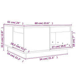 Table basse Noir 60x61x32,5 cm Bois massif de pin