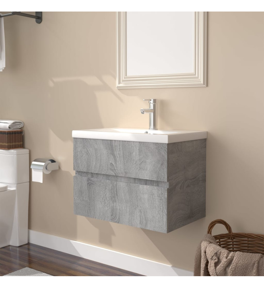 Meuble lavabo avec bassin intégré Sonoma gris Bois d'ingénierie