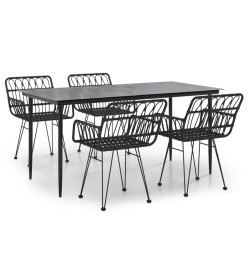 Mobilier à dîner de jardin 5 pcs Noir Résine tressée