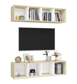 Meubles TV muraux 2 pcs Blanc et chêne sonoma Aggloméré