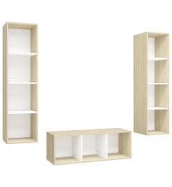 Ensemble de meuble TV 3 pcs Blanc et chêne sonoma Aggloméré