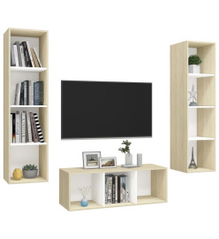 Ensemble de meuble TV 3 pcs Blanc et chêne sonoma Aggloméré