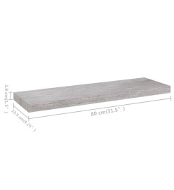 Étagère murale flottante Gris béton 80x23,5x3,8 cm MDF