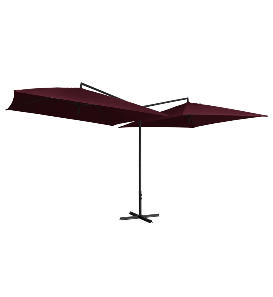 Parasol double avec mât en acier 250 x 250 cm Rouge bordeaux