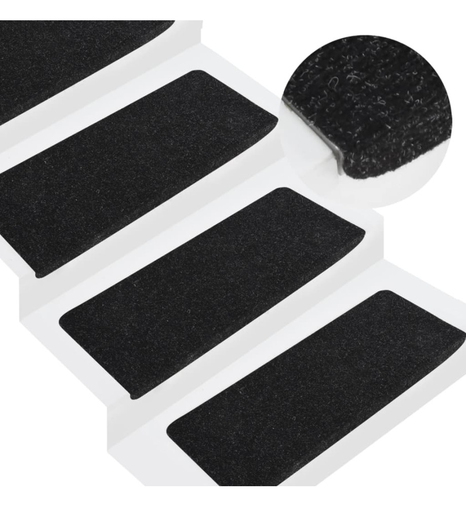 Tapis d'escalier auto-adhésifs 15 pcs 65x24,5x3,5 cm Anthracite