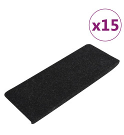 Tapis d'escalier auto-adhésifs 15 pcs 65x24,5x3,5 cm Anthracite