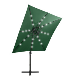 Parasol déporté avec mât et lumières LED Vert 250 cm