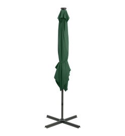 Parasol déporté avec mât et lumières LED Vert 250 cm