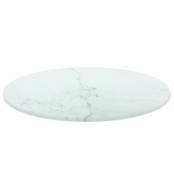 Dessus de table blanc Ø30x0,8cm verre trempé avec design marbre