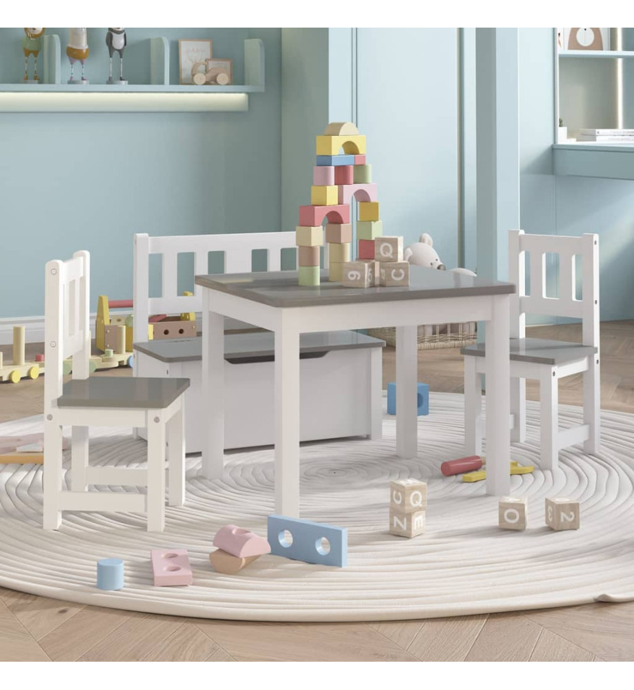 Ensemble de table et chaises enfants 4 pcs Blanc et gris MDF