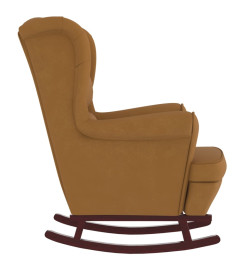 Fauteuil à bascule pieds en bois massif d'hévéa Marron Velours