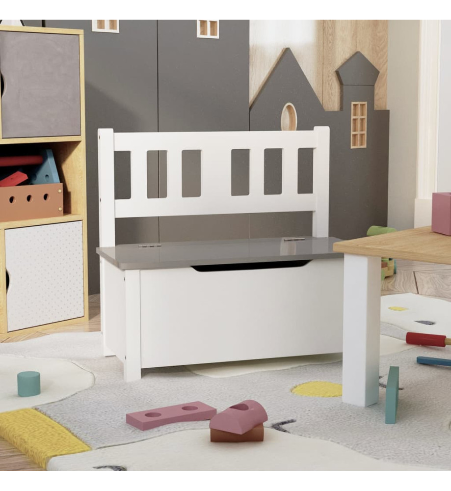 Banc de rangement pour enfants Blanc et gris 60x30x55 cm MDF