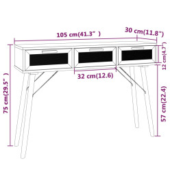 Table console Marron 105x30x75cm Bois massif pin /rotin naturel