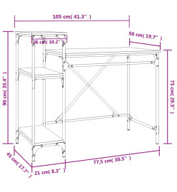 Bureau avec étagères chêne 105x50x90 cmbois d'ingénierie et fer