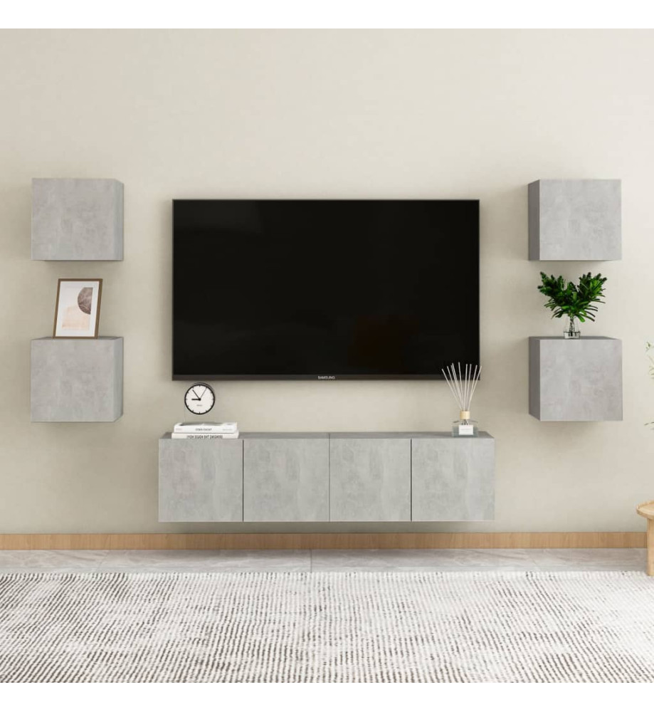 Ensemble de meubles TV 6 pcs Gris béton Aggloméré